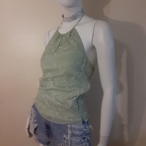 NWT CACHÉ 100% Silk Sage Eve Beaded Top